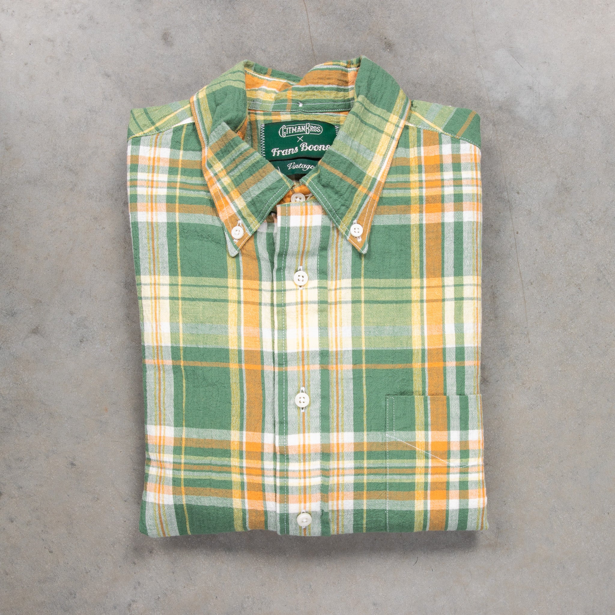 Gitman Vintage x Frans Boone Cotton Linen Crepe Check Kelly Green