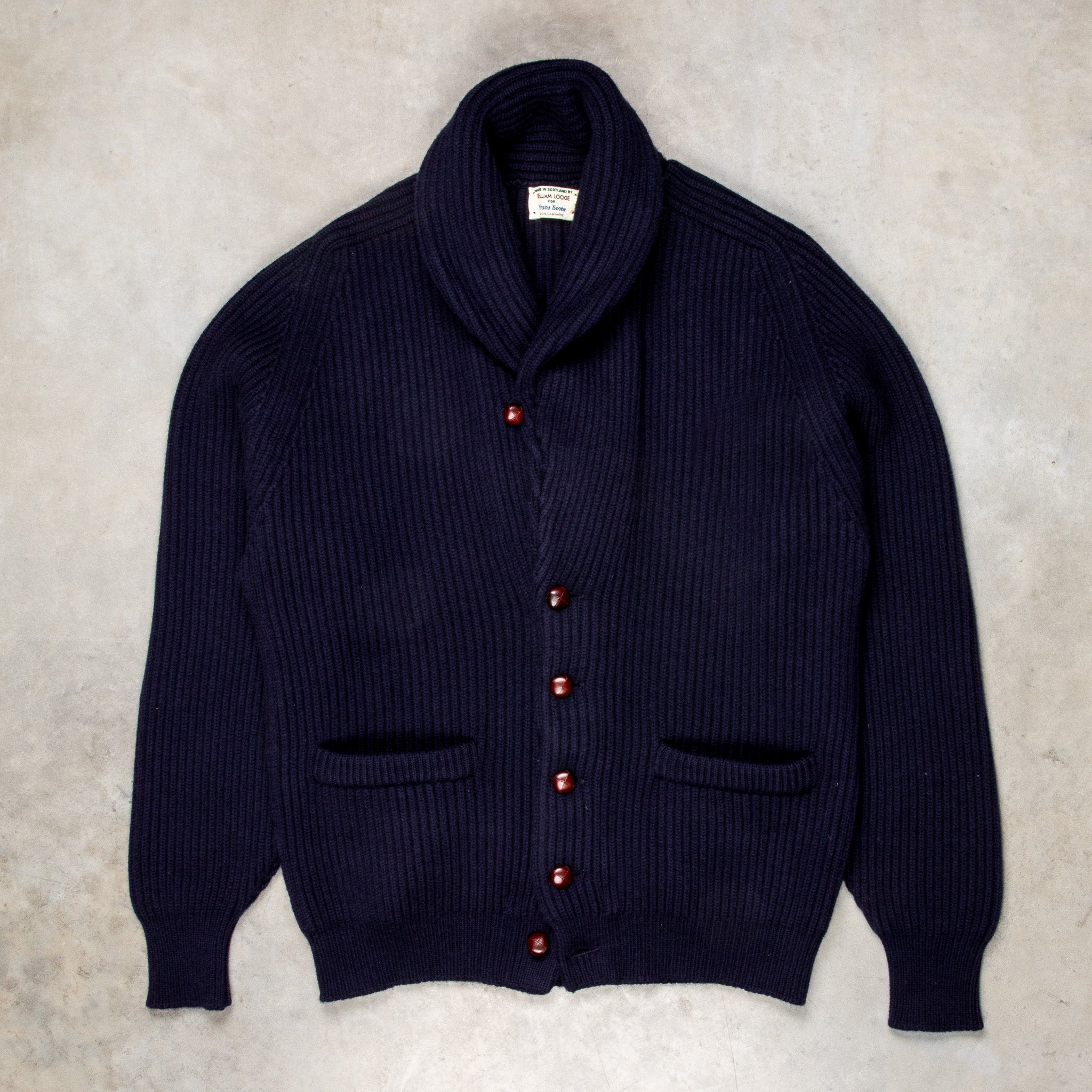 William Lockie Windsor Cashmere Shawl Cardigan Dark Navy