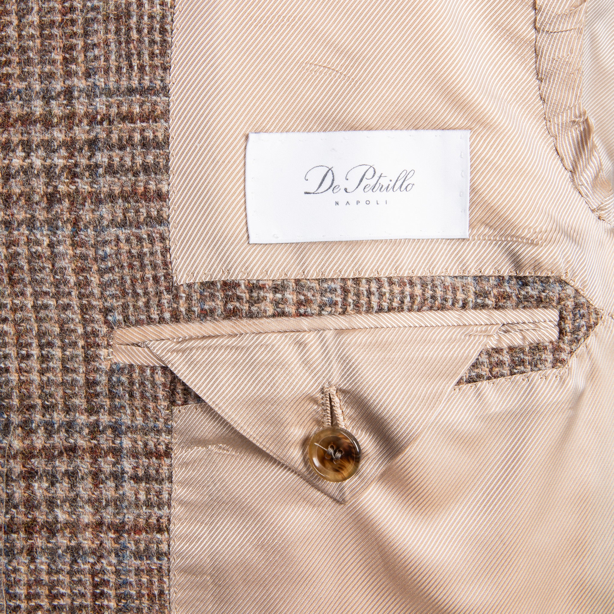 De Petrillo Posillipo Shetland Tweed Jacket Prince Of Wales Beige