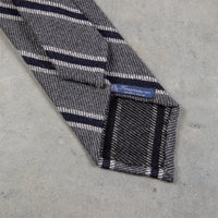 Finamore Anversa Tie Untipped Basket Weave Stripe Grey Navy