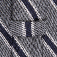 Finamore Anversa Tie Untipped Basket Weave Stripe Grey Navy