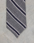 Finamore Anversa Tie Untipped Basket Weave Stripe Grey Navy