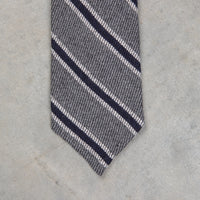 Finamore Anversa Tie Untipped Basket Weave Stripe Grey Navy