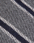 Finamore Anversa Tie Untipped Basket Weave Stripe Grey Navy