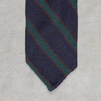 Finamore Anversa Tie Untipped Basket Weave Stripe Navy Green