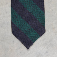 Finamore Anversa Tie Untipped Loose Weave Striped Navy Green