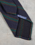 Finamore Anversa Tie Untipped Basket Weave Stripe Navy Green