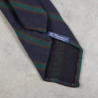 Finamore Anversa Tie Untipped Basket Weave Stripe Navy Green