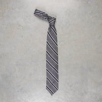 Finamore Anversa Tie Untipped Basket Weave Stripe Grey Navy