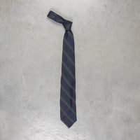 Finamore Anversa Tie Untipped Basket Weave Stripe Navy Green