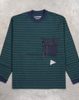 And Wander Stripe Pocket LS Tee Green