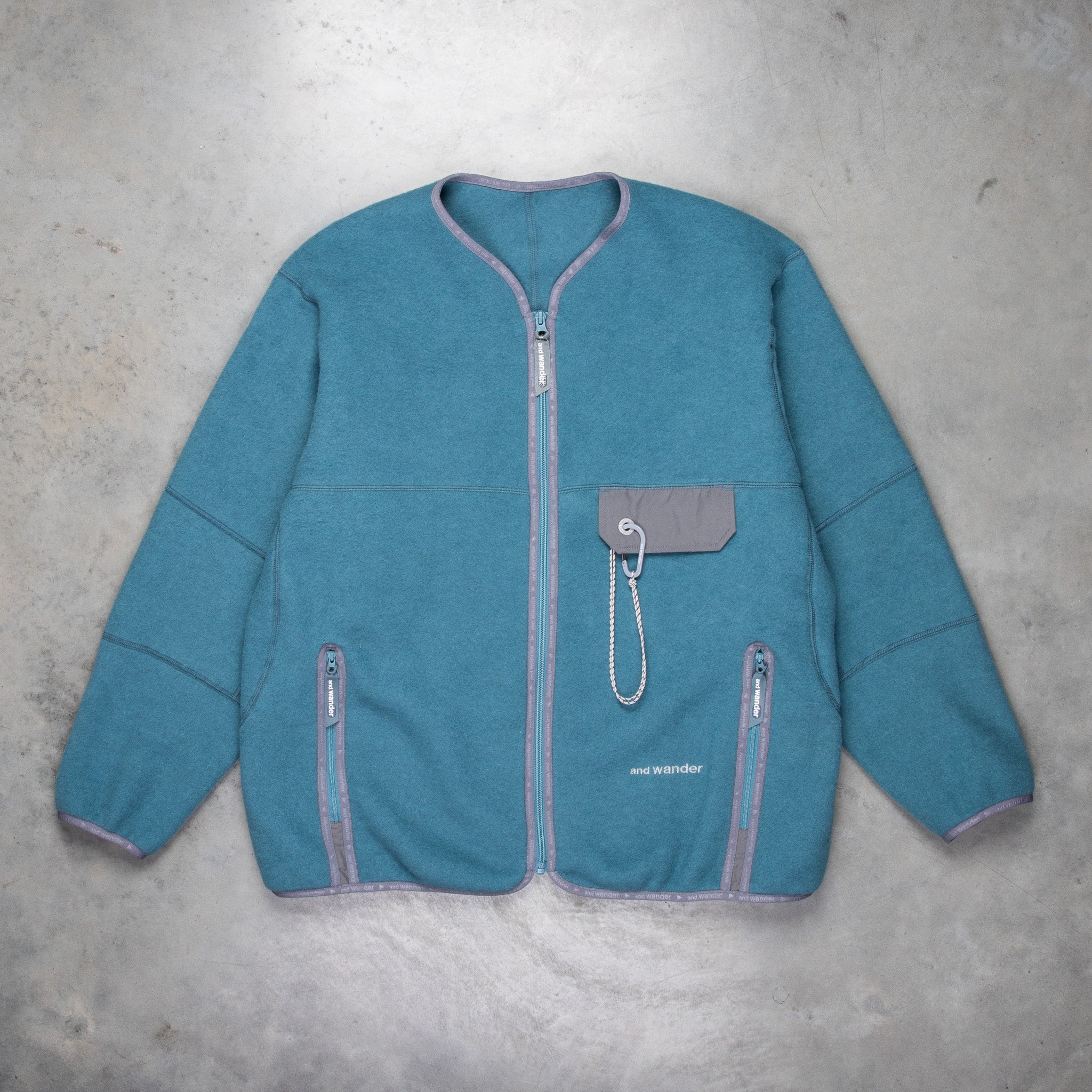 And Wander Wool Fleece Cardigan Blue Gray