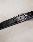 Tory Leather Spur Bridle Leather Belt 1″ Nickle Buckle Black
