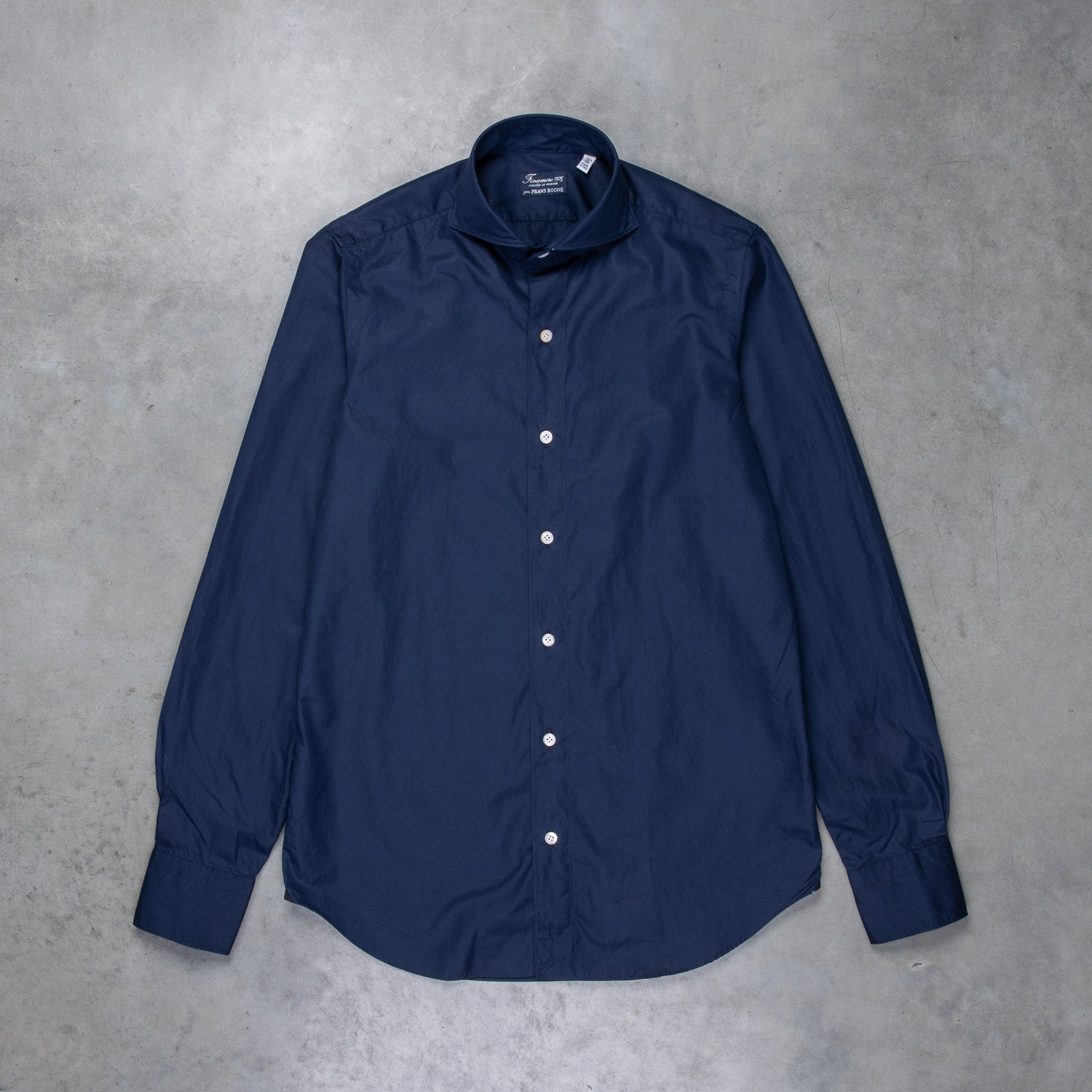 Finamore Tokyo Shirt Sergio Collar Alumo Poplin Navy – Frans Boone