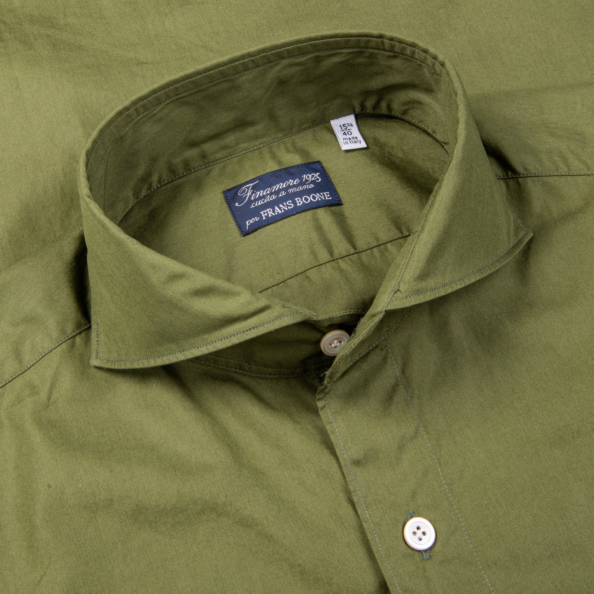 Finamore Tokyo Shirt Sergio Collar Alumo poplin olive