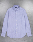 Finamore Tokyo Shirt Sergio Collar Navy Stripe Poplin
