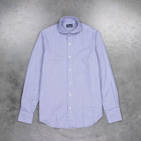 Finamore Tokyo Shirt Sergio Collar Navy Stripe Poplin