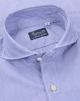 Finamore Tokyo Shirt Sergio Collar Navy Stripe Poplin