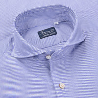 Finamore Tokyo Shirt Sergio Collar Navy Stripe Poplin