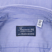 Finamore Tokyo Shirt Sergio Collar Navy Stripe Poplin