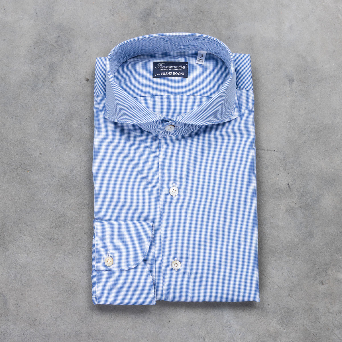 Tシャツ・カットソー Finamore SS25 'Gaeta' shirt (C0649 01) Finamore Gaeta Shirt Sergio Collar Loose Weave Blue – Frans