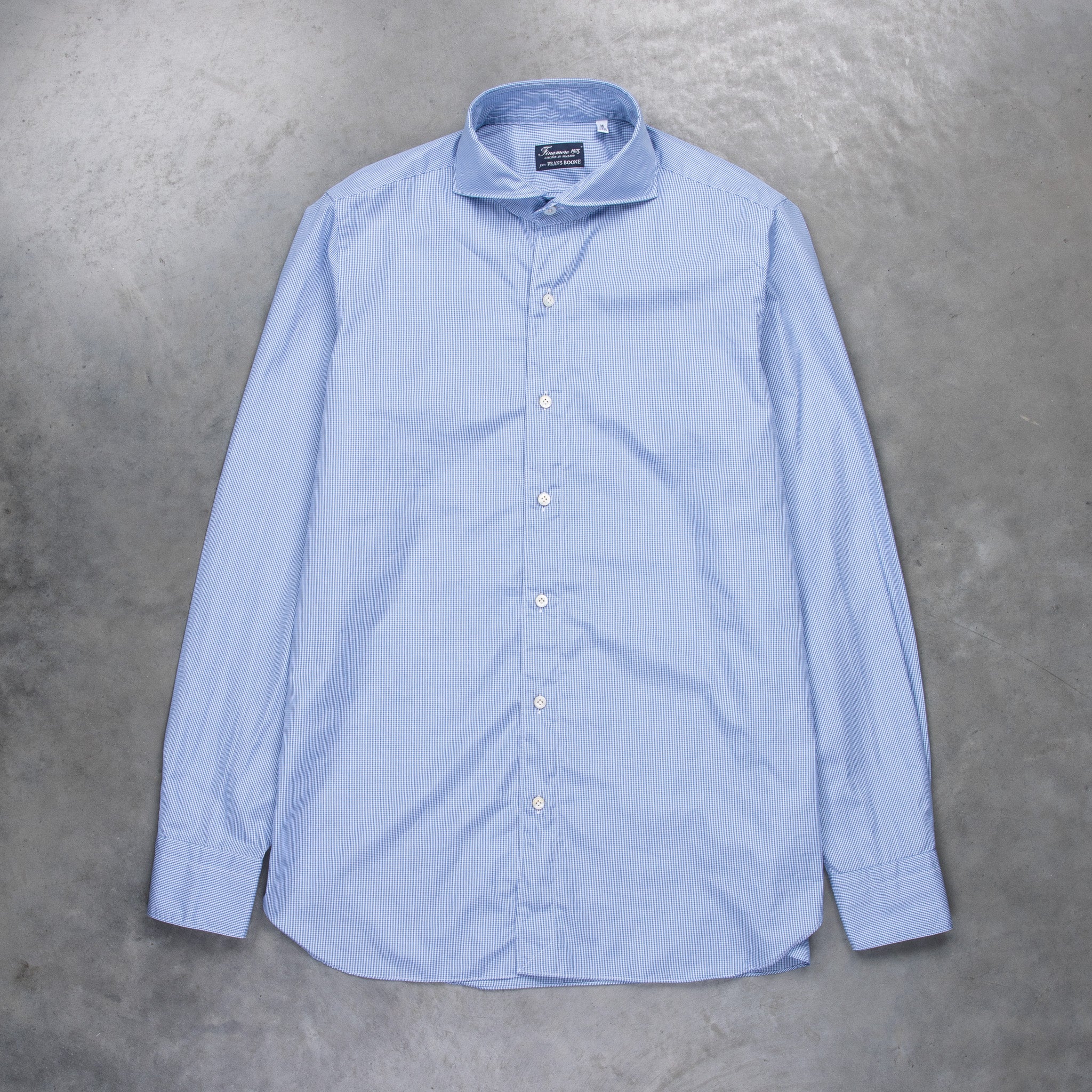 Finamore Gaeta Shirt Sergio Collar Mid Blue Vichy Poplin