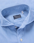 Finamore Tokyo Shirt Sergio Collar Alumo Mid Blue Vichy Poplin