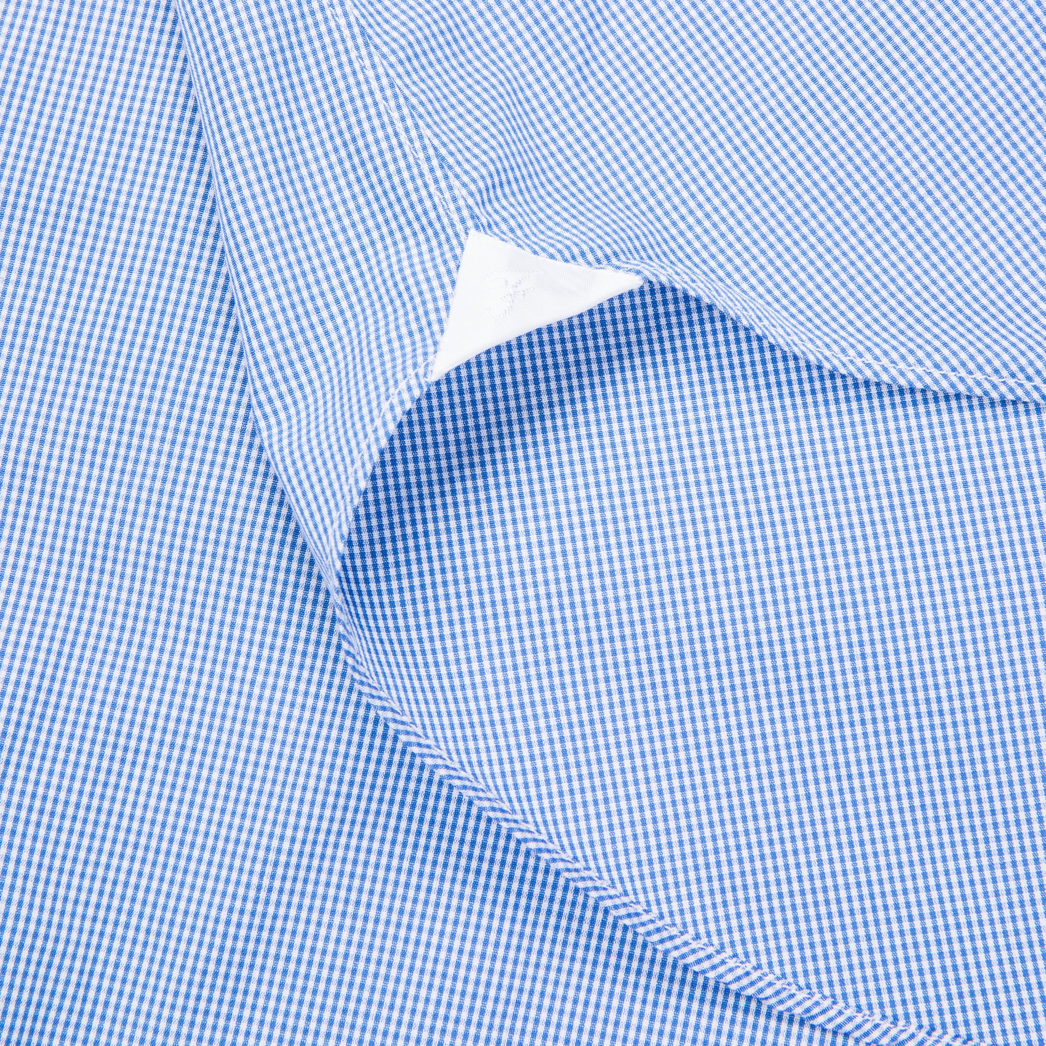 Finamore Gaeta Shirt Sergio Collar Alumo Mid Blue Vichy Poplin