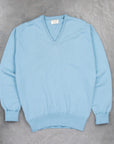 William Lockie Oxton Cashmere V-Neck Blue Mist