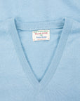 William Lockie Oxton Cashmere V-Neck Blue Mist