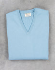 William Lockie Oxton Cashmere V-Neck Blue Mist