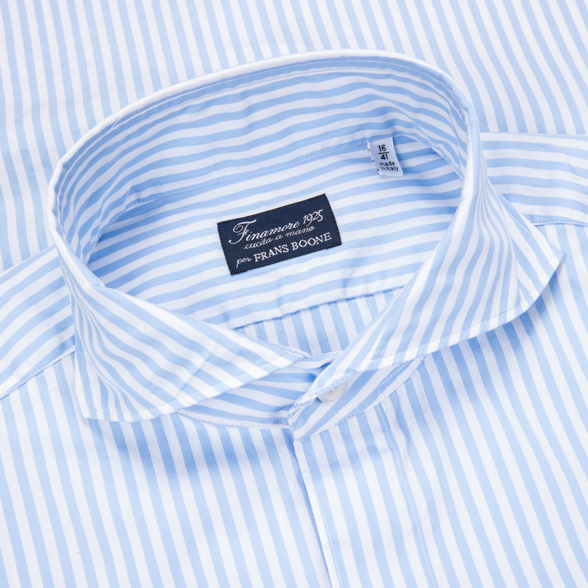 Tシャツ・カットソー Finamore SS25 'Gaeta' shirt (C0649 06) Finamore Tokyo shirt Sergio collar seersucker blue white