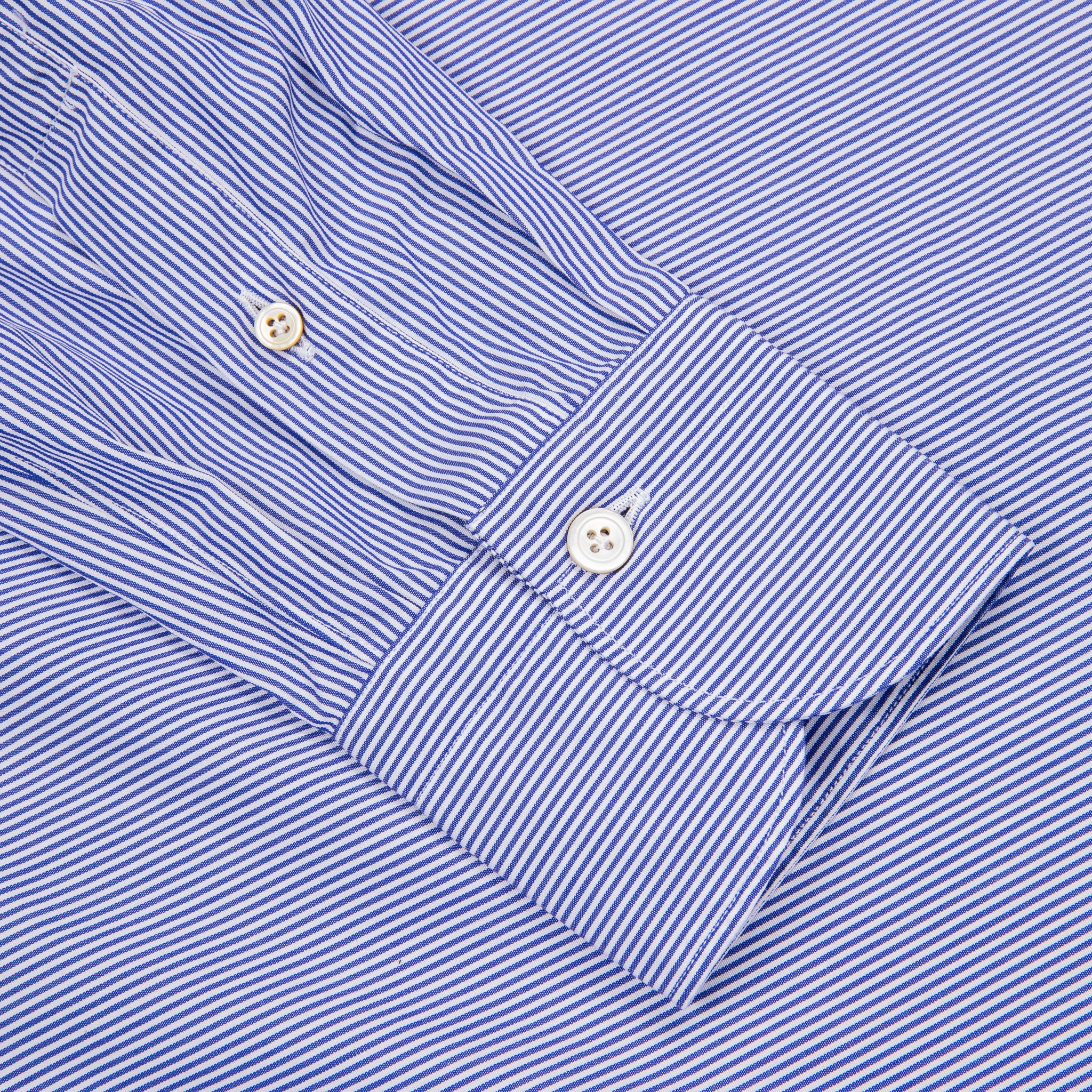 Finamore Gaeta shirt Sergio Collar Navy stripe poplin