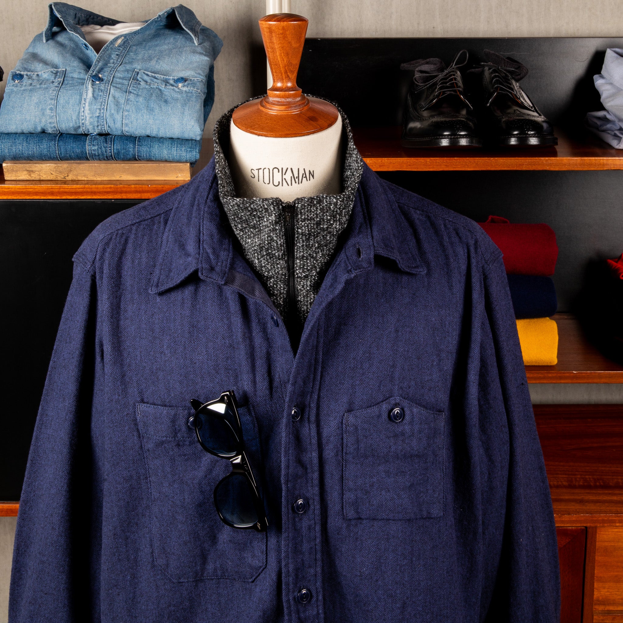 Engineered Garments Zip Mock Neck Charcoal Wool Poly Melange