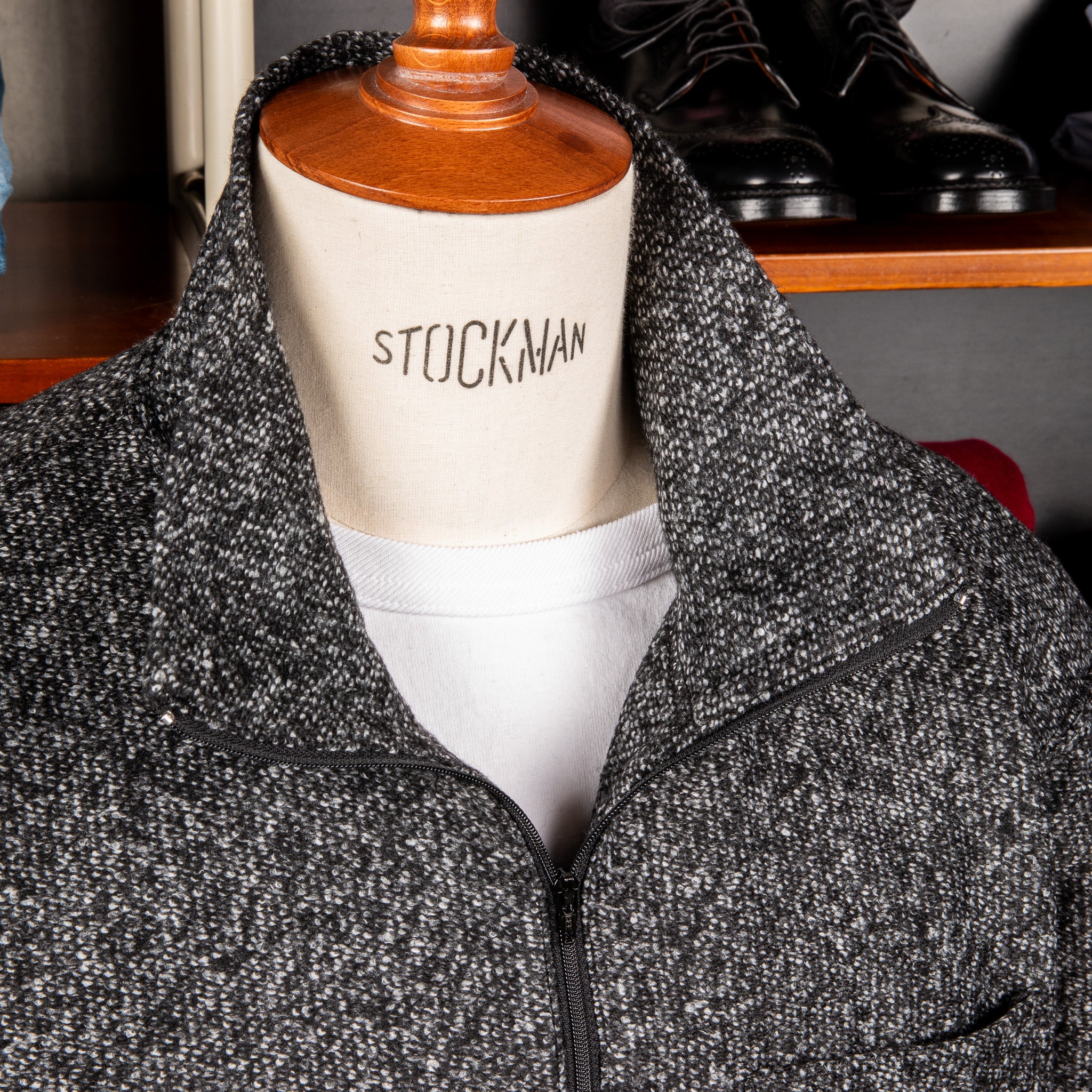 Engineered Garments Zip Mock Neck Charcoal Wool Poly Melange