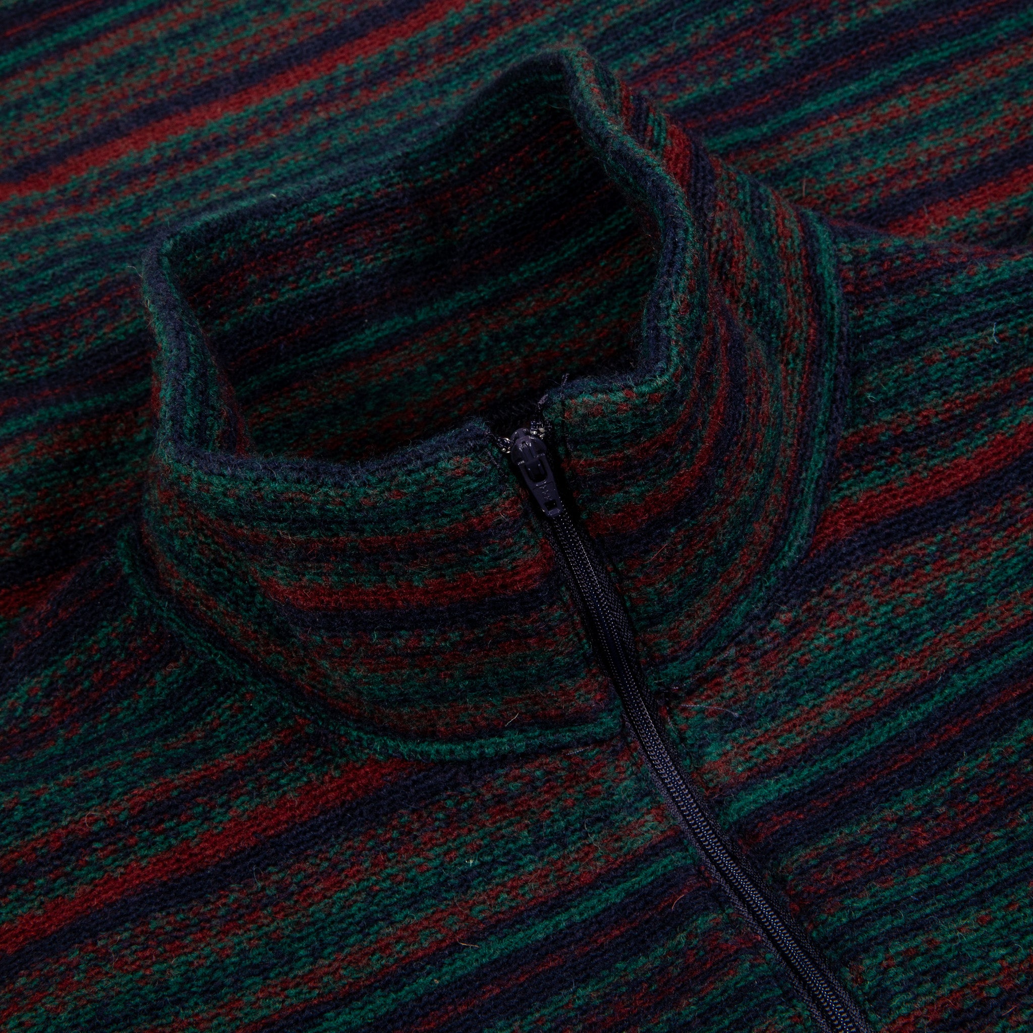 Engineered Garments Zip Mock Neck Green Fair Isle Stripe Knit