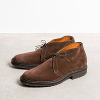 Alden dark brown suede chukka on rubber sole