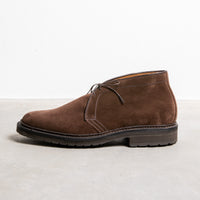 Alden dark brown suede chukka on rubber sole
