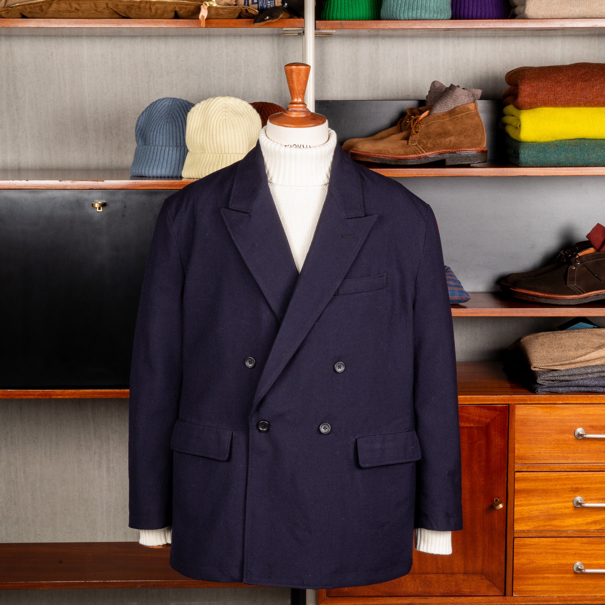 Engineered Garments DBL Peak Jacket Serge Wool Dark Navy – Frans 