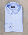 Finamore Tokyo Shirt Washed Oxford Button Down Lucio Collar in Midblue