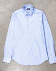 Finamore Tokyo Shirt Washed Oxford Button Down Lucio Collar in Midblue
