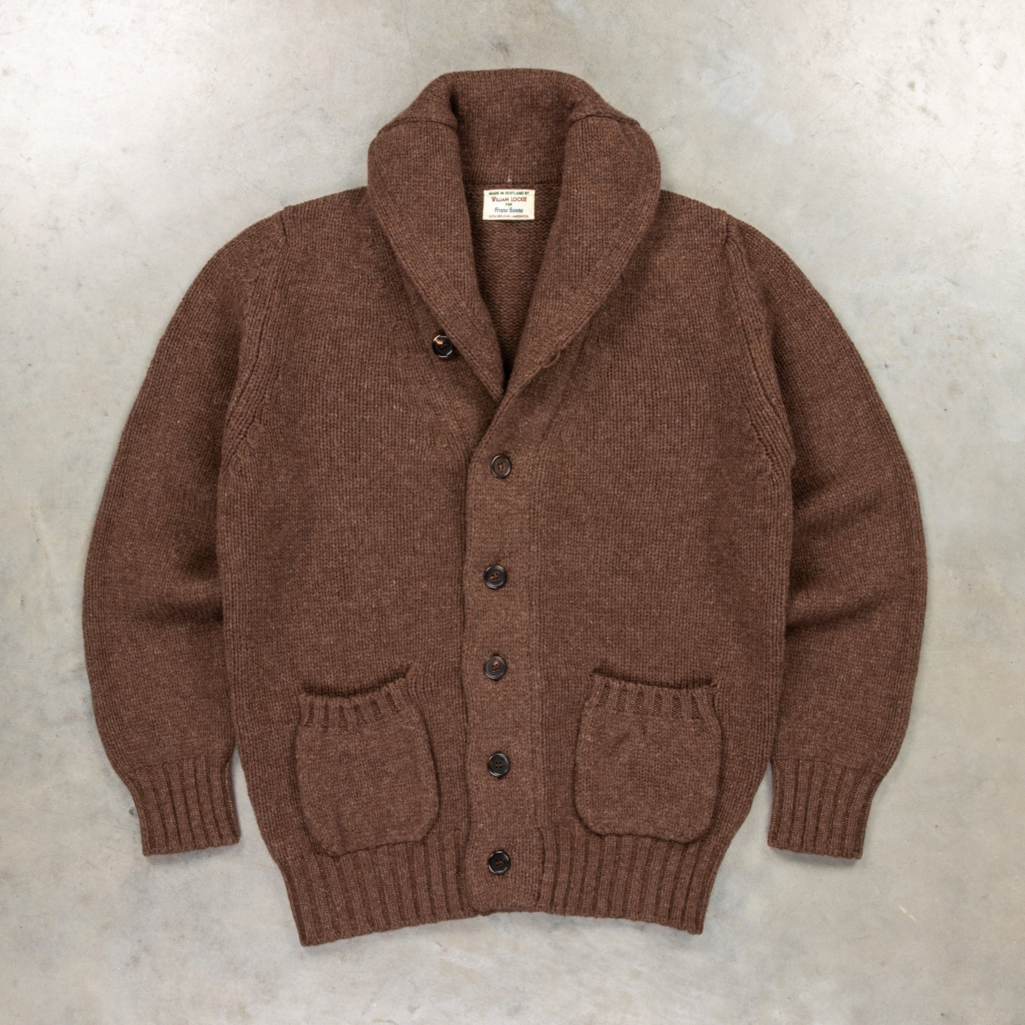 William Lockie x Frans Boone Alain Shawl Cardigan Lambswool Mocha