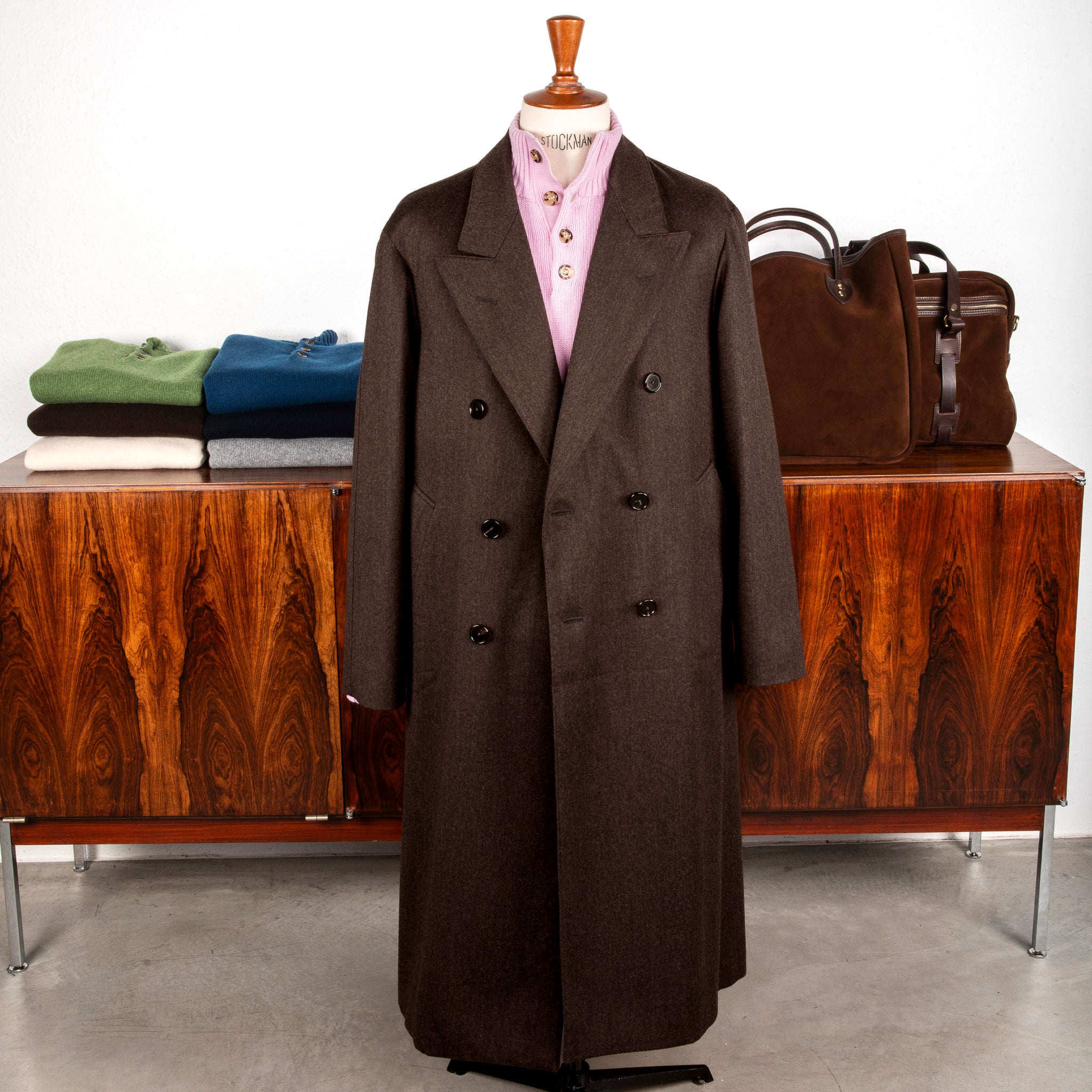 Cohérence Berto Double Breasted Coat Dolmany Satin Dark Brown