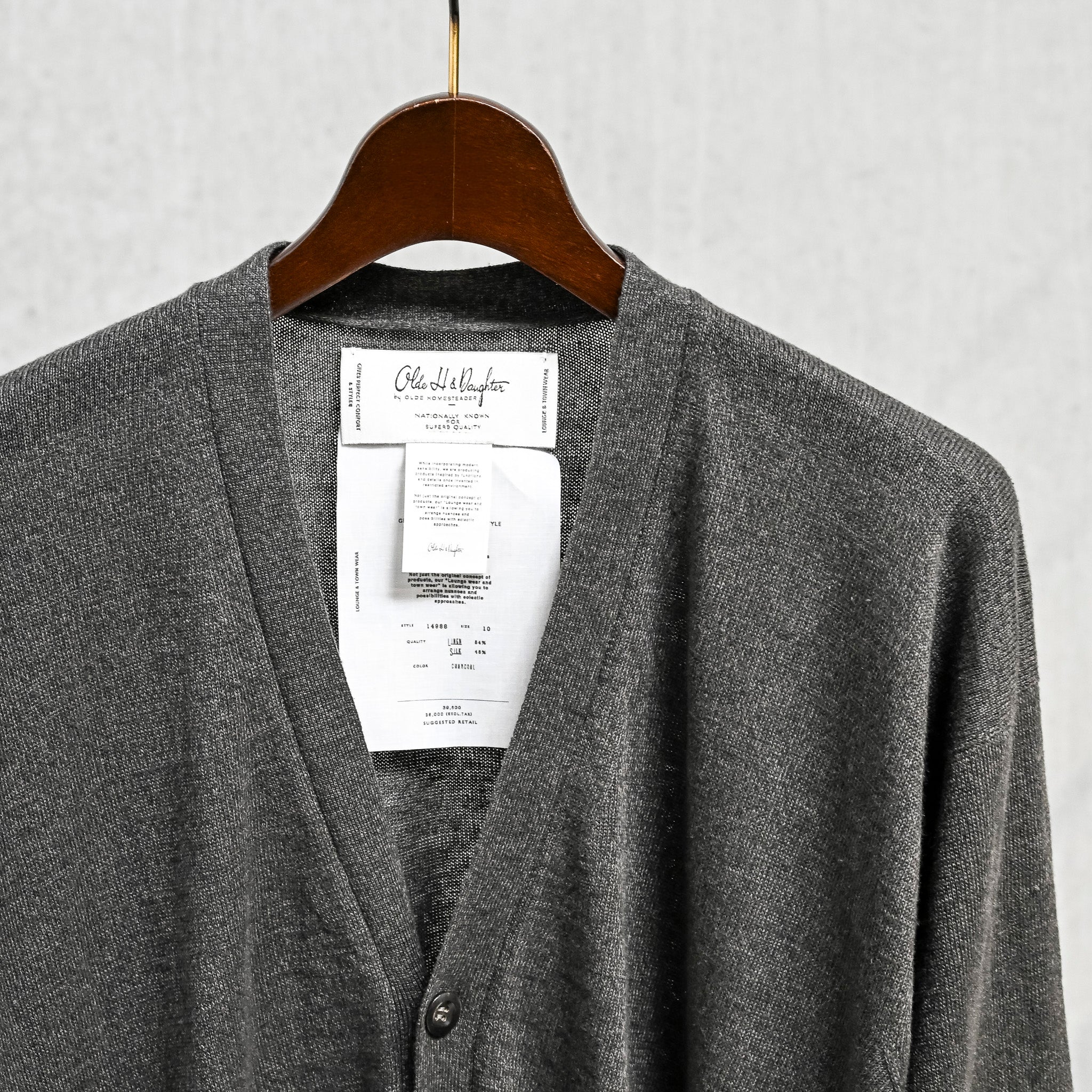 Olde H & Daughter Linen Silk Plain Stitch Cardigan Charcoal 
