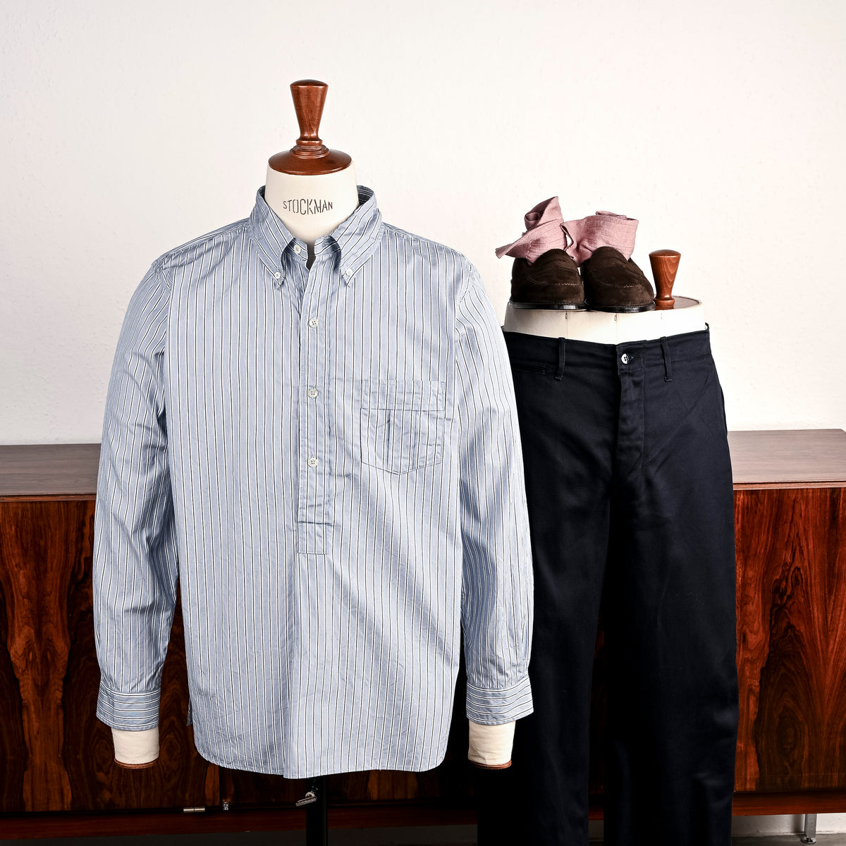 The Corona Utility W.C.W Pullover Shirt Stripe Blue Charcoal