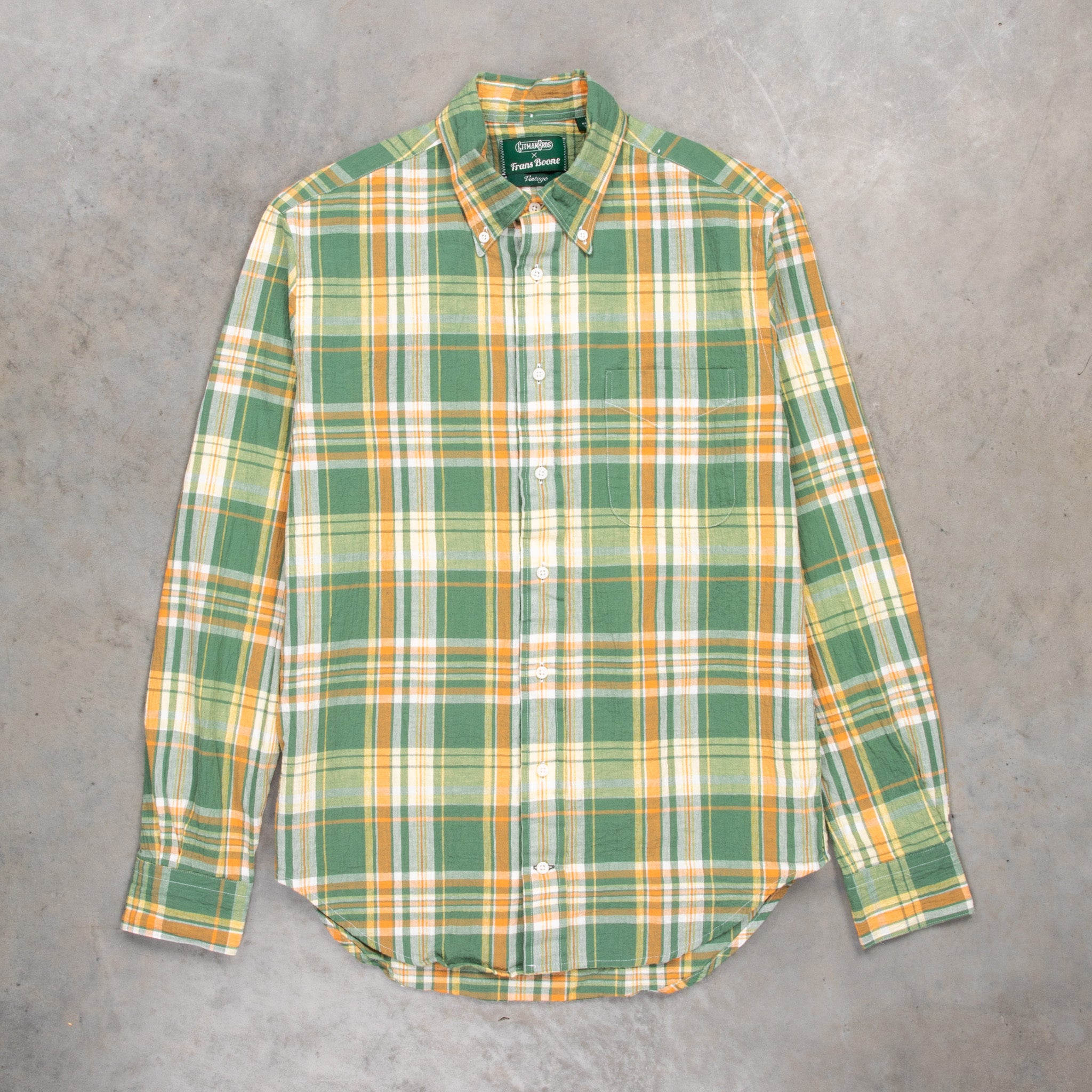 Gitman Vintage x Frans Boone Cotton Linen Crepe Check Kelly Green