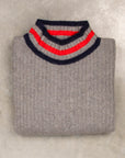 The Elder Statesman for Frans Boone 100% cashmere Odyssey Ribbed Turtleneck Grey Red Navy