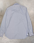 Finamore Gaeta Shirt Lucio Collar Navy Stripe Poplin