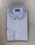Finamore Gaeta Shirt Lucio Collar Navy Stripe Poplin