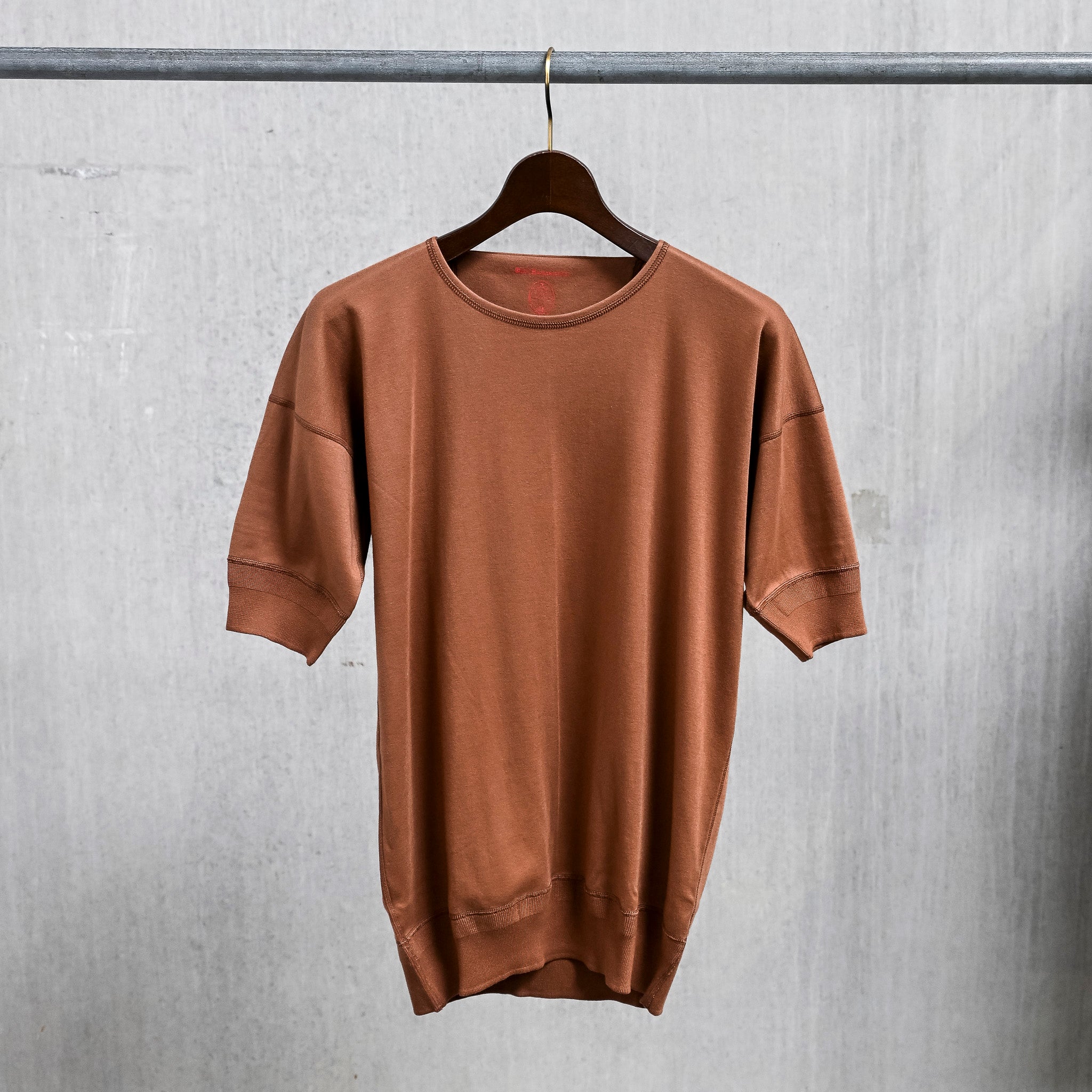 【YOKE】Brown Shirt Olde Homesteader Interlock Crew Neck Short Sleeve French Brown